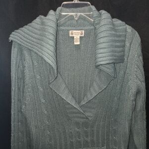 Duck Head Jeans 1X Cable Knit Shawl Collar Pullover Sweater Dusty Teal